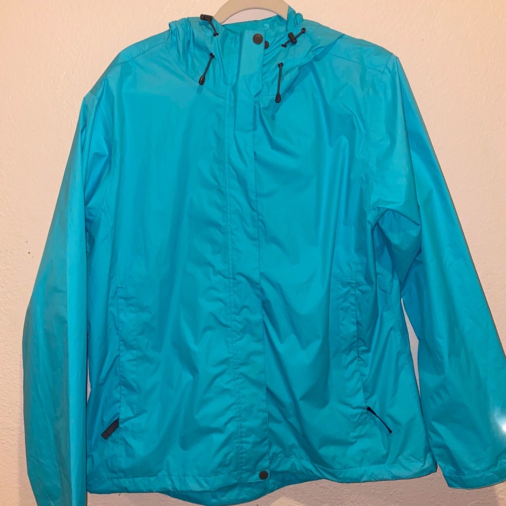 Blue windbreaker rain jacket